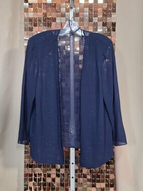 R&M Richards Navy Blue Sparkle Open Cardigan | Formal Shrug | Evening Wear